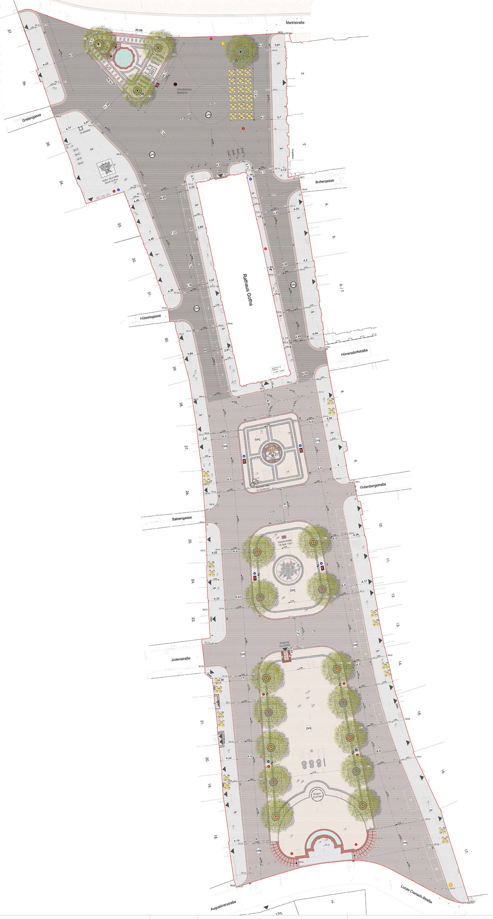 Hauptmarkt-Gotha Entwurfsplan (Quelle: DANE Landschaftsarchitektur)